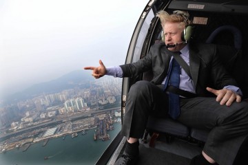 Boris Johnson flying in helicopter